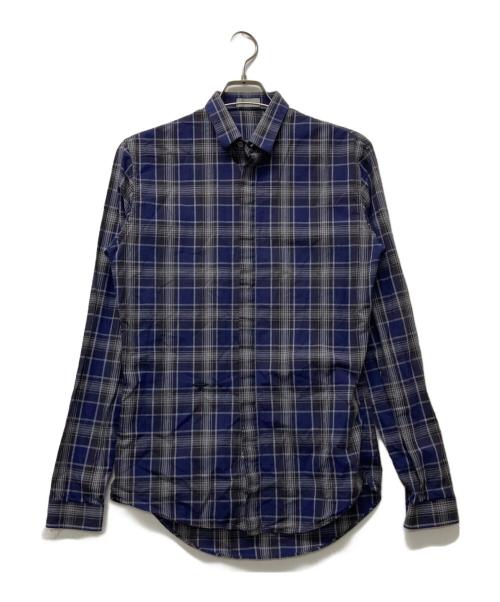 DIOR HOMME（ディオール オム）Dior Homme (ディオール オム) 比翼チェックシャツ ネイビー サイズ:38の古着・服飾アイテム