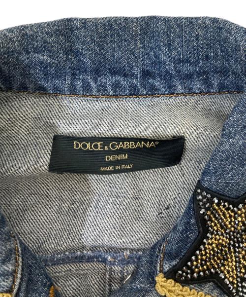 DOLCE & GABBANA（ドルチェ＆ガッバーナ）DOLCE & GABBANA (ドルチェ＆ガッバーナ) フリンジ装飾ワッペンデニムジャケット インディゴ サイズ:SIZE Mの古着・服飾アイテム