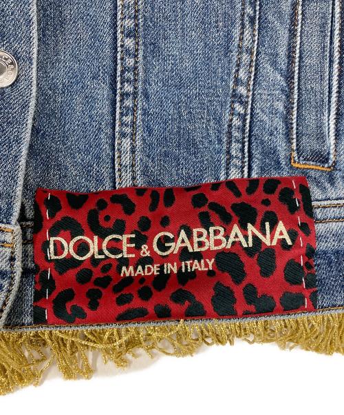 DOLCE & GABBANA（ドルチェ＆ガッバーナ）DOLCE & GABBANA (ドルチェ＆ガッバーナ) フリンジ装飾ワッペンデニムジャケット インディゴ サイズ:SIZE Mの古着・服飾アイテム