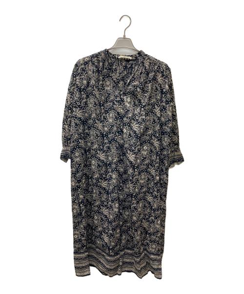 ne quittez pas（ヌキテパ）ne quittez pas (ヌキテパ) コットンエスニックプリントフロントオープンドレス ブラック サイズ:Sの古着・服飾アイテム