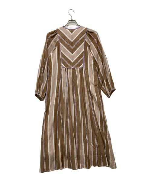 ne quittez pas（ヌキテパ）ne quittez pas (ヌキテパ) COTTON VOILE STRIPE DRESS ブラウン サイズ:SIZE Sの古着・服飾アイテム