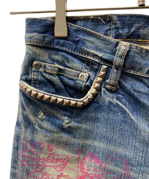 hysterics（ヒステリックス）hysterics (ヒステリックス) デストロイ モンスターズ プリントデニム インディゴ サイズ:XXSの古着・服飾アイテム