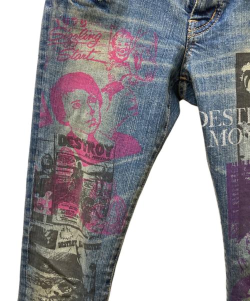 hysterics（ヒステリックス）hysterics (ヒステリックス) デストロイ モンスターズ プリントデニム インディゴ サイズ:XXSの古着・服飾アイテム