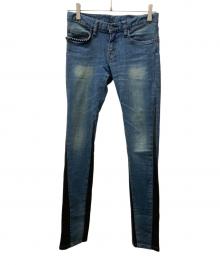 Hysteric Glamour（ヒステリックグラマー）の古着「レザー切替スタッズデニムパンツ」｜インディゴ