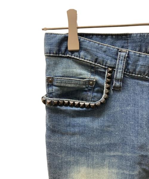 Hysteric Glamour（ヒステリックグラマー）Hysteric Glamour (ヒステリックグラマー) レザー切替スタッズデニムパンツ インディゴ サイズ:XXSの古着・服飾アイテム