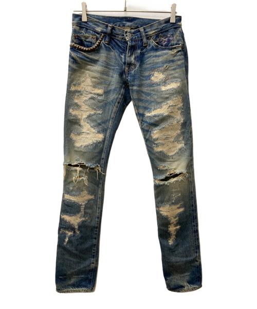 Hysteric Glamour（ヒステリックグラマー）Hysteric Glamour (ヒステリックグラマー) スタッズダメージデニムパンツ インディゴ サイズ:XXSの古着・服飾アイテム