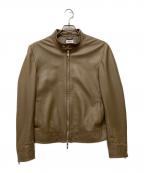EMMETIエンメティ）の古着「JURIラムレザーシングルライダースジャケット」｜ベージュ