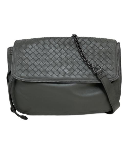 BOTTEGA VENETA（ボッテガベネタ）BOTTEGA VENETA (ボッテガベネタ) イントレチャートレザーショルダーバッグ グレーの古着・服飾アイテム