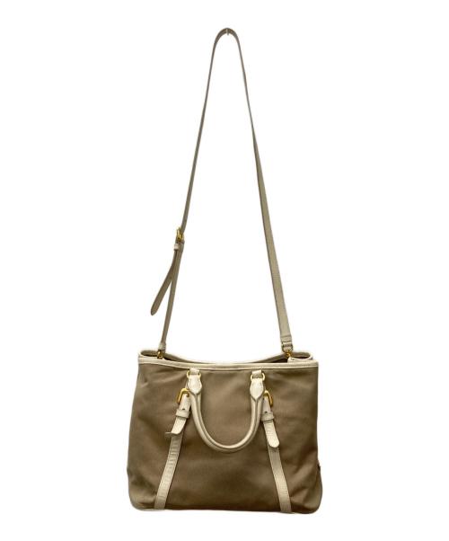 PRADA（プラダ）PRADA (プラダ) ロゴジャガード2WAYハンドバッグ ベージュの古着・服飾アイテム