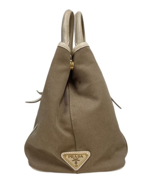 PRADA（プラダ）PRADA (プラダ) ロゴジャガード2WAYハンドバッグ ベージュの古着・服飾アイテム