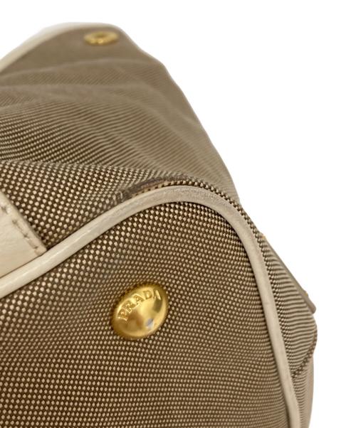 PRADA（プラダ）PRADA (プラダ) ロゴジャガード2WAYハンドバッグ ベージュの古着・服飾アイテム