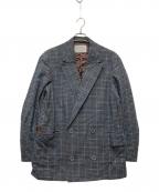 KOLORカラー）の古着「ツイードチェックダブルジャケット」｜グレー×ブルー