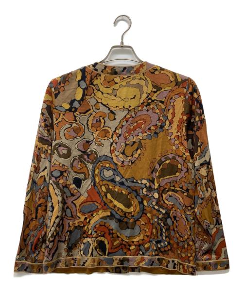 LEONARD FASHION（レオナールファッション）LEONARD FASHION (レオナールファッション) ウールシルク総柄ノーカラージャケットスカートセットアップ ブラウン サイズ:Lの古着・服飾アイテム