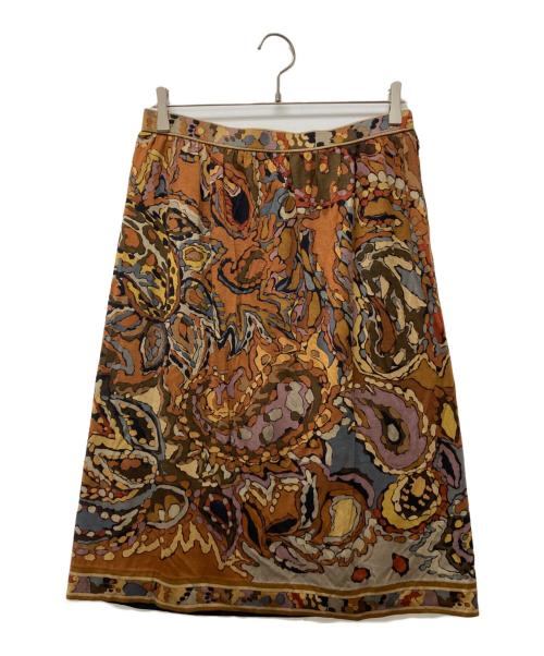 LEONARD FASHION（レオナールファッション）LEONARD FASHION (レオナールファッション) ウールシルク総柄ノーカラージャケットスカートセットアップ ブラウン サイズ:Lの古着・服飾アイテム