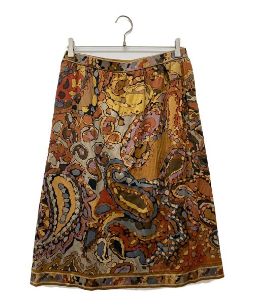 LEONARD FASHION（レオナールファッション）LEONARD FASHION (レオナールファッション) ウールシルク総柄ノーカラージャケットスカートセットアップ ブラウン サイズ:Lの古着・服飾アイテム