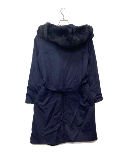 Max Mara Studio（マックスマーラ ストゥディオ）MAX MARA STUDIO (マックスマーラ ストゥディオ) ファー付ウールベルトコート ネイビー サイズ:J40の古着・服飾アイテム