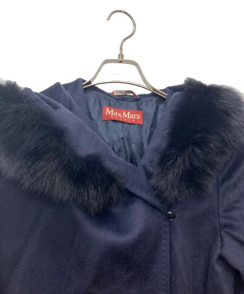 Max Mara Studio（マックスマーラ ストゥディオ）MAX MARA STUDIO (マックスマーラ ストゥディオ) ファー付ウールベルトコート ネイビー サイズ:J40の古着・服飾アイテム