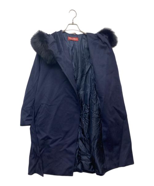 Max Mara Studio（マックスマーラ ストゥディオ）MAX MARA STUDIO (マックスマーラ ストゥディオ) ファー付ウールベルトコート ネイビー サイズ:J40の古着・服飾アイテム