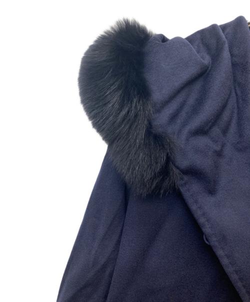 Max Mara Studio（マックスマーラ ストゥディオ）MAX MARA STUDIO (マックスマーラ ストゥディオ) ファー付ウールベルトコート ネイビー サイズ:J40の古着・服飾アイテム