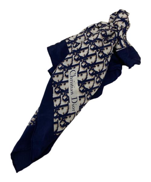 Christian Dior（クリスチャン ディオール）Christian Dior (クリスチャン ディオール) トロッター柄シルクスカーフ ネイビー×ベージュの古着・服飾アイテム