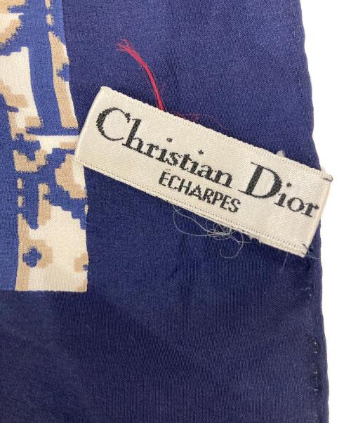 Christian Dior（クリスチャン ディオール）Christian Dior (クリスチャン ディオール) トロッター柄シルクスカーフ ネイビー×ベージュの古着・服飾アイテム