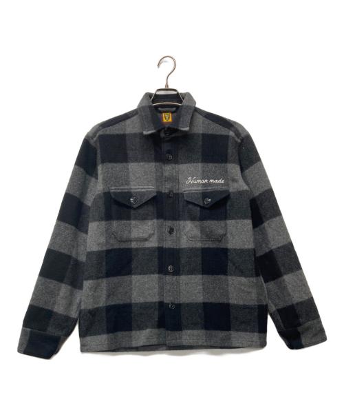 HUMAN MADE（ヒューマンメイド）HUMAN MADE (ヒューマンメイド) WOOL OVERSHIRT グレー×ブラック サイズ:Sの古着・服飾アイテム