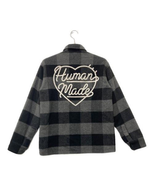 HUMAN MADE（ヒューマンメイド）HUMAN MADE (ヒューマンメイド) WOOL OVERSHIRT グレー×ブラック サイズ:Sの古着・服飾アイテム