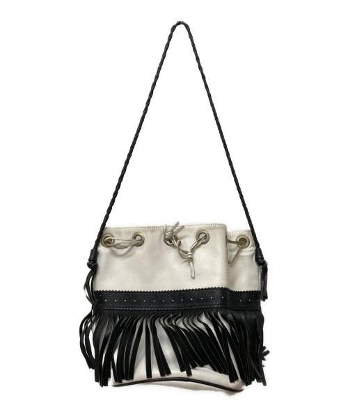 J&M DAVIDSON（ジェイ＆エム デヴィッドソン）J&M DAVIDSON (ジェイ＆エム デヴィッドソン) バイカラーフリンジ巾着ワンショルダーバッグ ホワイト×ブラックの古着・服飾アイテム
