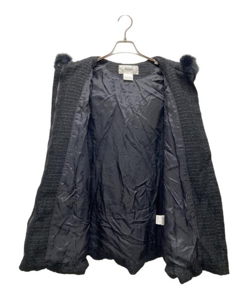 Rene（ルネ）Rene (ルネ) フォックスファーツイードダウンコート ブラック サイズ:38の古着・服飾アイテム