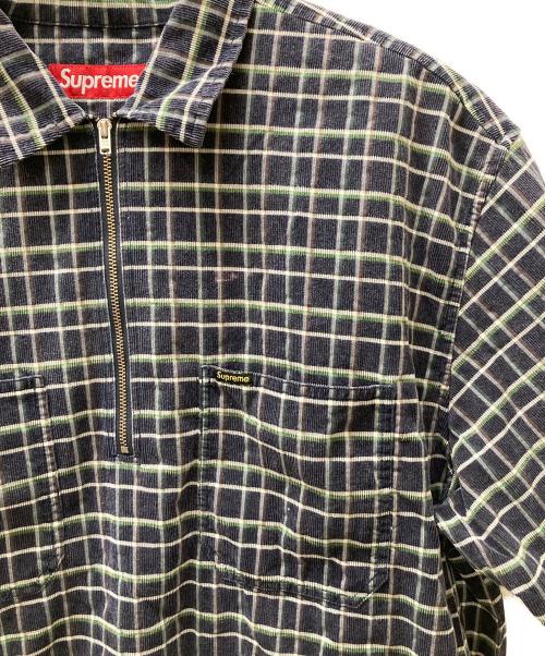 SUPREME（シュプリーム）SUPREME (シュプリーム) Plaid Corduroy Half Zip S/S Shirt ブラック×グリーン サイズ:Ｌの古着・服飾アイテム