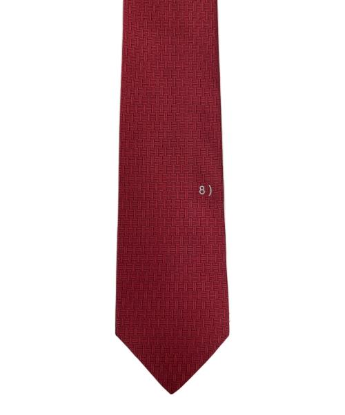 HERMES（エルメス）HERMES (エルメス) Hウーブンワンポイント刺繍シルクネクタイ レッド サイズ:表記なしの古着・服飾アイテム
