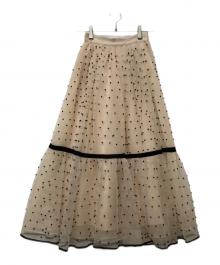 eimy istoire（エイミーイストワール）の古着「パールスタッズボリュームフレアスカート」｜ベージュ