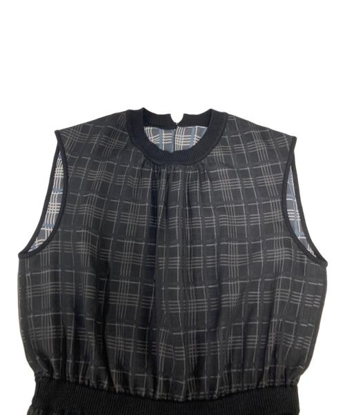 ANAYI（アナイ）ANAYI (アナイ) シアーチェックノースリーブワンピース ブラック サイズ:SIZE 36の古着・服飾アイテム