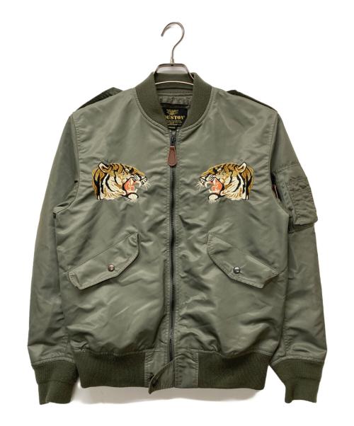 HOUSTON（ヒューストン）HOUSTON (ヒューストン) CUSTOM L-2 EMB JACKET グリーン サイズ:MEDIUMの古着・服飾アイテム