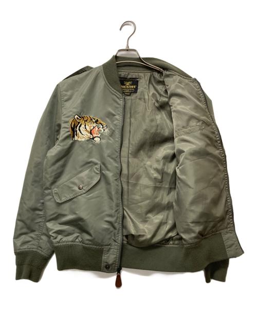 HOUSTON（ヒューストン）HOUSTON (ヒューストン) CUSTOM L-2 EMB JACKET グリーン サイズ:MEDIUMの古着・服飾アイテム