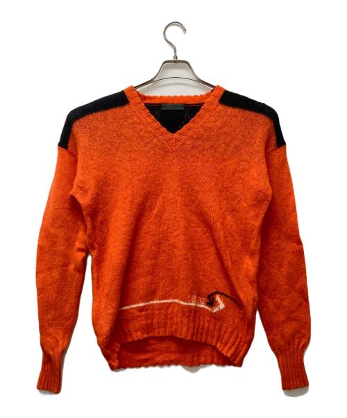 PRADA（プラダ）PRADA (プラダ) バージンウールセーター オレンジ×ブラック サイズ:48の古着・服飾アイテム