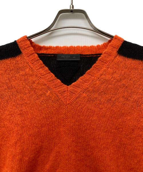 PRADA（プラダ）PRADA (プラダ) バージンウールセーター オレンジ×ブラック サイズ:48の古着・服飾アイテム