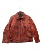 Y's×JUSTIN DAVISワイズ×ジャスティンデイビス）の古着「パラフィン加工 バックプリントレザージャケット」｜レッド