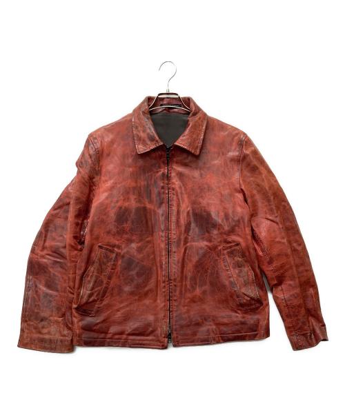Y's（ワイズ）Y's (ワイズ) JUSTIN DAVIS (ジャスティンデイビス) パラフィン加工 バックプリントレザージャケット レッド サイズ:3の古着・服飾アイテム