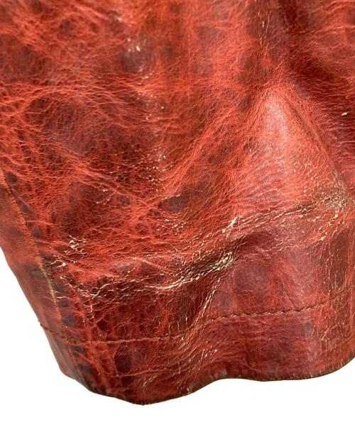 Y's（ワイズ）Y's (ワイズ) JUSTIN DAVIS (ジャスティンデイビス) パラフィン加工 バックプリントレザージャケット レッド サイズ:3の古着・服飾アイテム