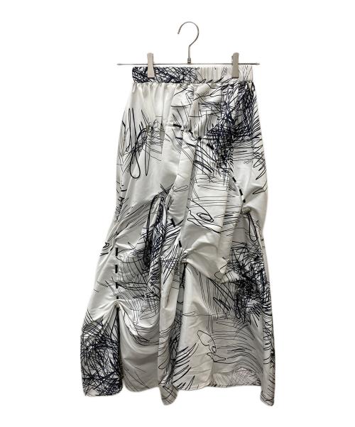 UN3D.（アンスリード）UN3D. (アンスリード) ラインアートギャザースカート ホワイト サイズ:36の古着・服飾アイテム