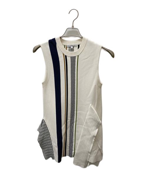 UN3D.（アンスリード）UN3D. (アンスリード) TRIBAL BORDER ASYMME KT TOP ホワイト サイズ:Fの古着・服飾アイテム