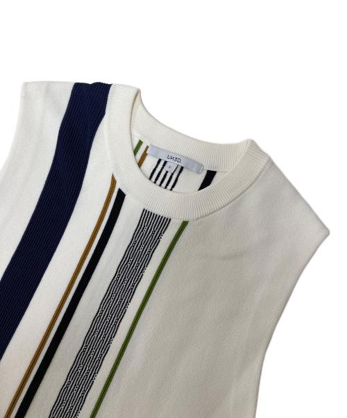 UN3D.（アンスリード）UN3D. (アンスリード) TRIBAL BORDER ASYMME KT TOP ホワイト サイズ:Fの古着・服飾アイテム