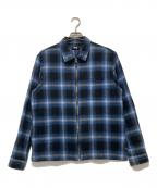 stussyステューシー）の古着「Shadow Plaid Zip Shirt」｜ブルー