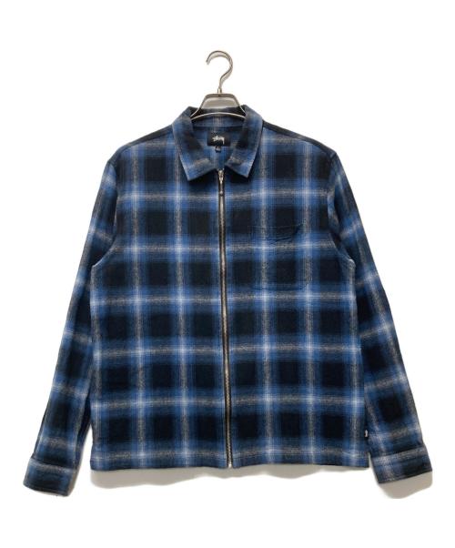 stussy（ステューシー）stussy (ステューシー) Shadow Plaid Zip Shirt ブルー サイズ:Lの古着・服飾アイテム
