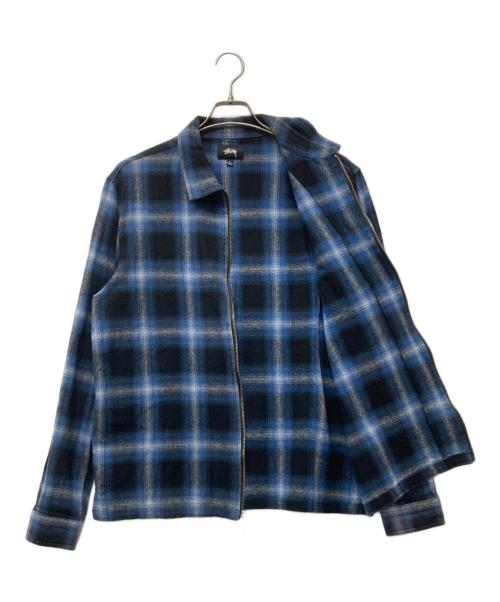 stussy（ステューシー）stussy (ステューシー) Shadow Plaid Zip Shirt ブルー サイズ:Lの古着・服飾アイテム