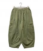 nest Robeネストローブ）の古着「コットンリネン石目コクーンカーゴパンツ」｜オリーブ