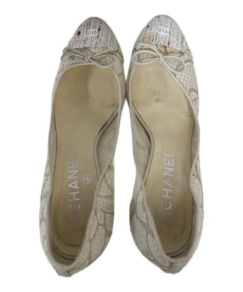 CHANEL（シャネル）CHANEL (シャネル) ココマークレースツイードヒールパンプス ホワイト サイズ:36の古着・服飾アイテム