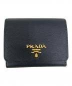 PRADAプラダ）の古着「バイカラー3つ折り財布」｜ブラック