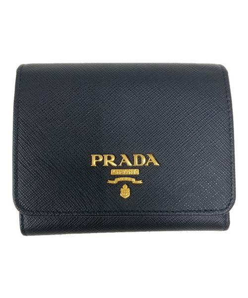PRADA（プラダ）PRADA (プラダ) バイカラー3つ折り財布 ブラックの古着・服飾アイテム
